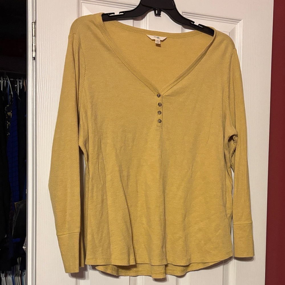 Women's terra & sky light Mustard yellow Long Sleeve Top 2x (20w-22w)